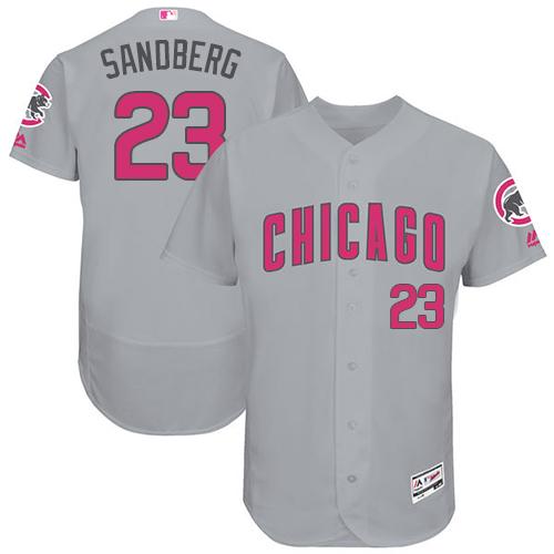 Cubs #23 Ryne Sandberg Grey Flexbase Authentic Collection Mother's Day Stitched MLB Jersey - Click Image to Close